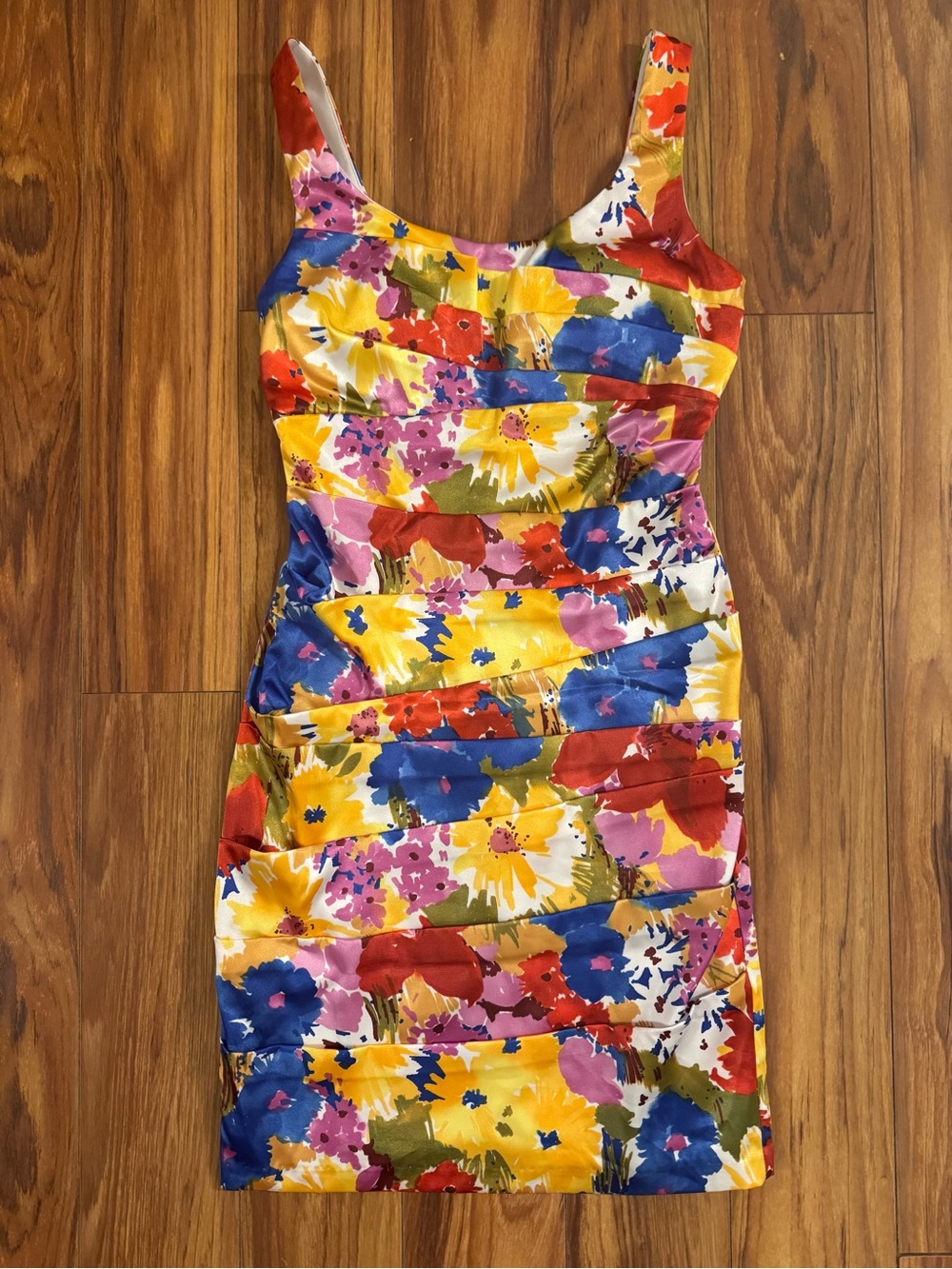 Bisou Bisou Yellow Multi Floral Sheath Dress with Blue & Red Flowers
